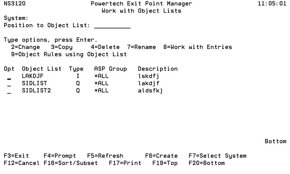 Work with Object Lists panel