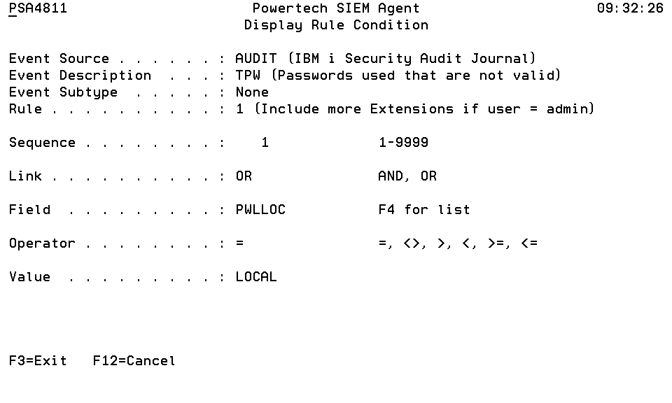Display Rule Condition panel